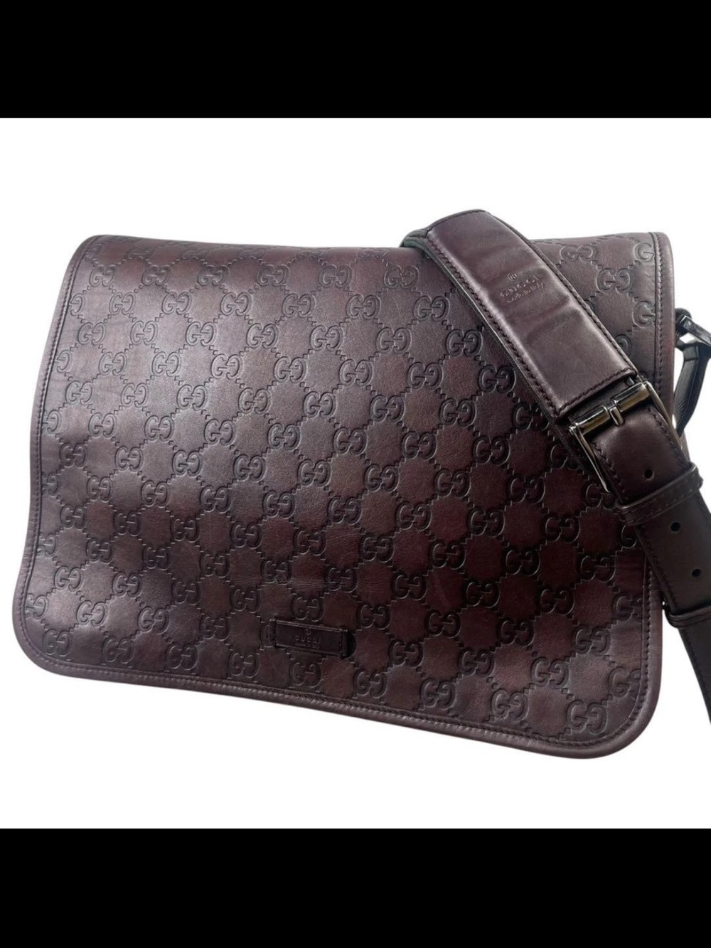 Gucci Dark Brown Embossed GG Messenger Bag